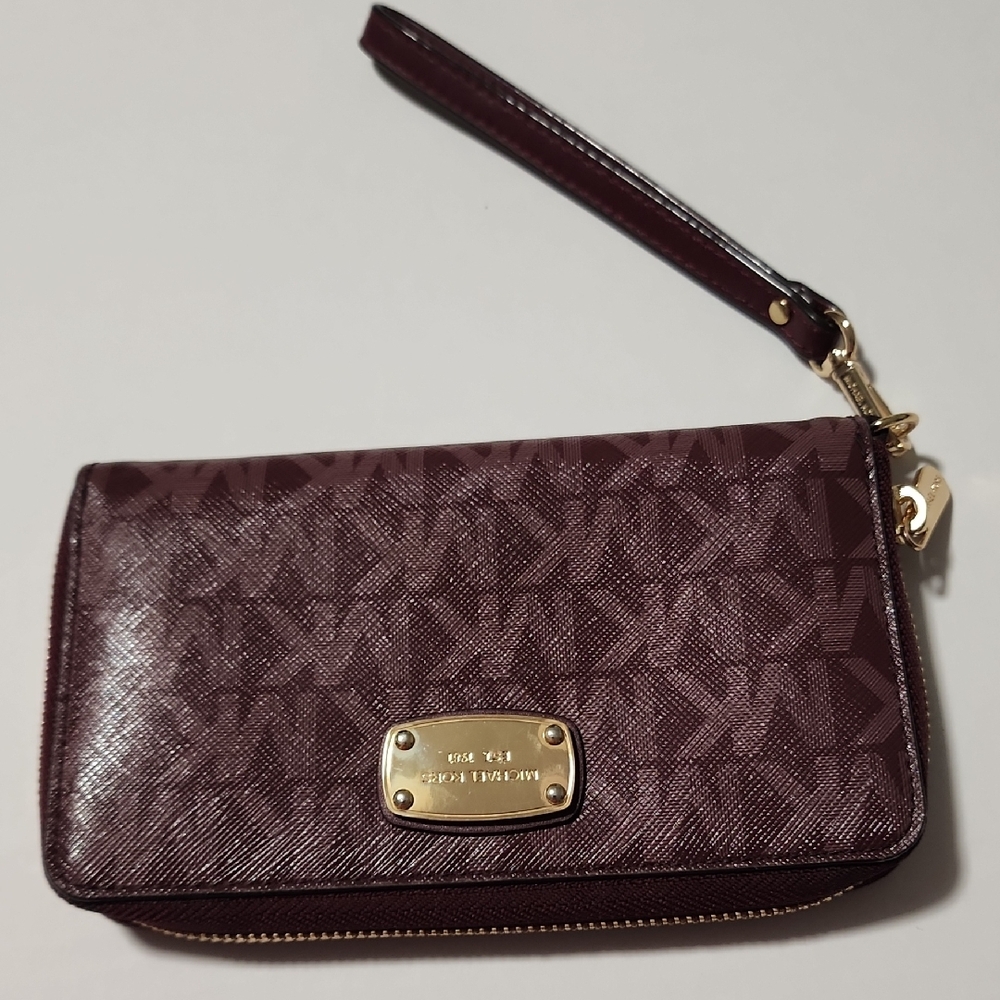Michael Kors Plum Logo Wristlet with Gold Plate